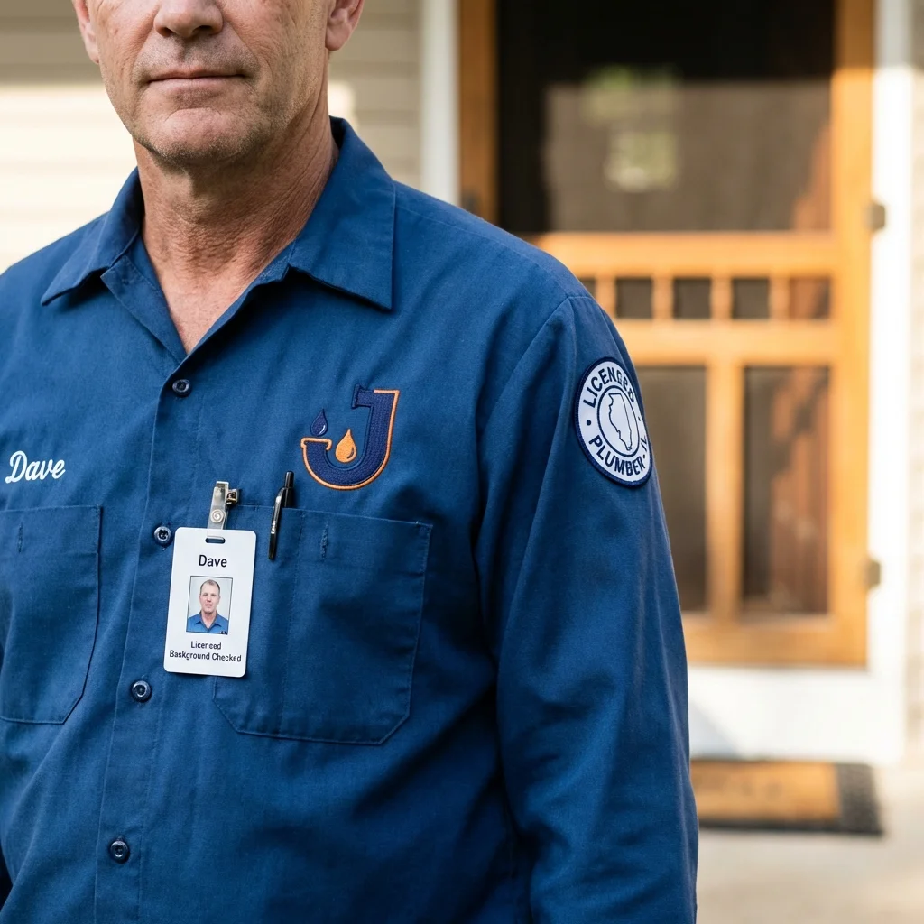 Licensed plumber showing ID badge in Richwood, WV