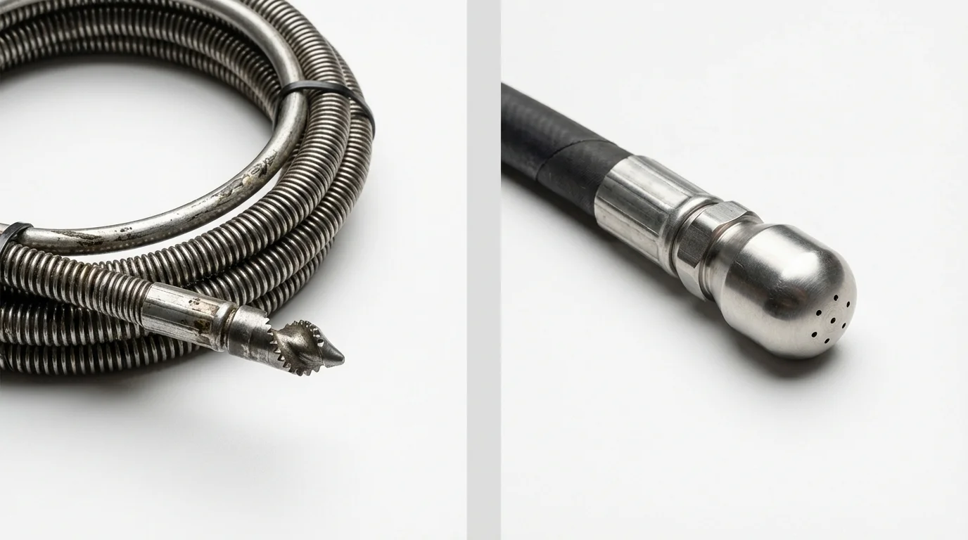 Drain snake cable and hydro jetting nozzle used for drain cleaning in Richwood, WV