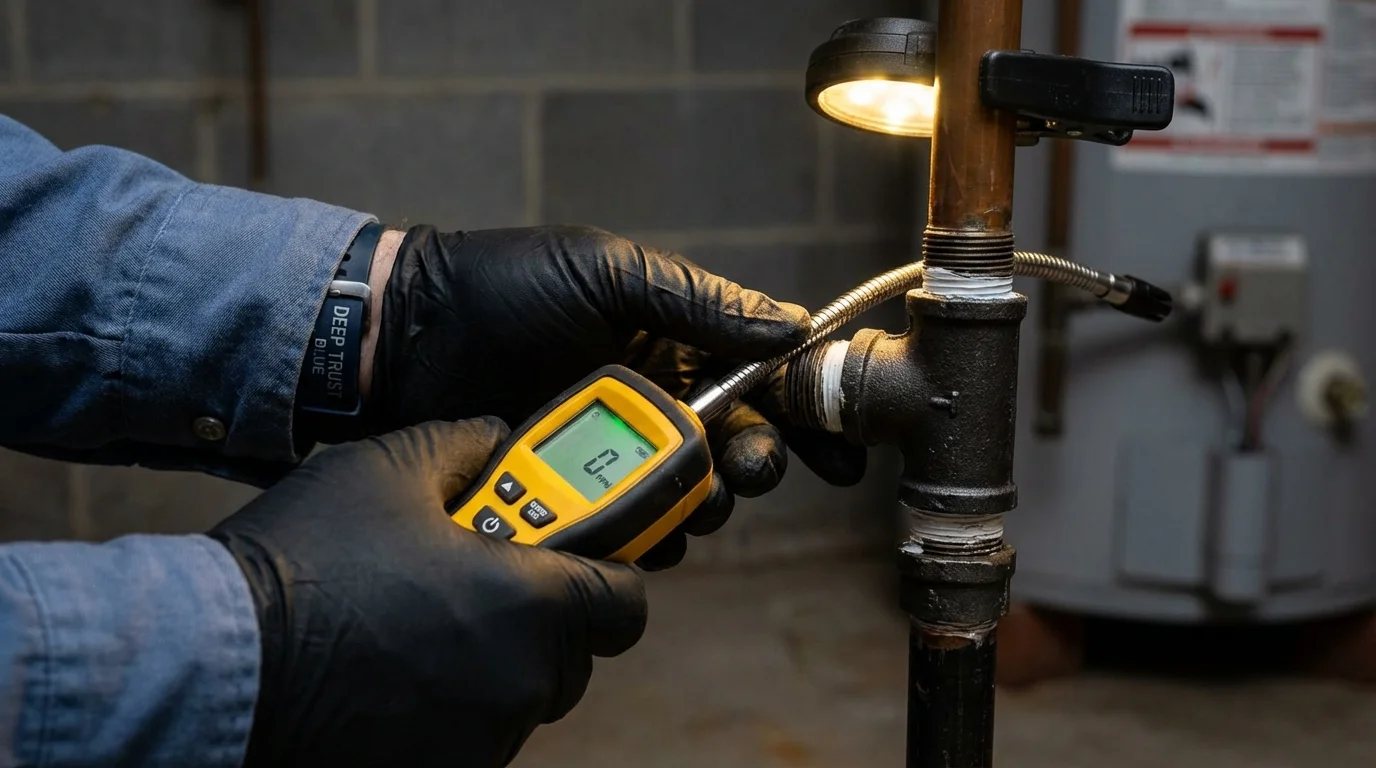 Gas leak detection with electronic sniffer by Johns Plumbing LLC in Richwood