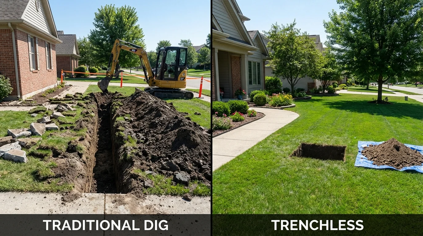 Trenchless sewer repair with minimal yard damage versus traditional excavation in Richwood, WV